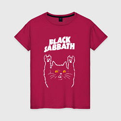Футболка хлопковая женская Black Sabbath rock cat, цвет: маджента