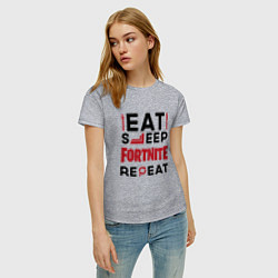 Футболка хлопковая женская Надпись: eat sleep Fortnite repeat, цвет: меланж — фото 2