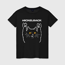 Футболка хлопковая женская Nickelback rock cat, цвет: черный