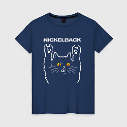 Футболка хлопковая женская Nickelback rock cat, цвет: тёмно-синий