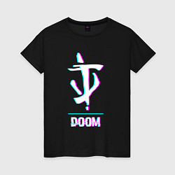 Футболка хлопковая женская Doom в стиле glitch и баги графики, цвет: черный