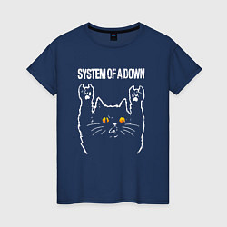 Футболка хлопковая женская System of a Down rock cat, цвет: тёмно-синий