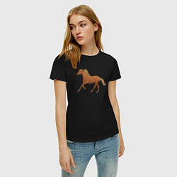 Футболка хлопковая женская Конь бежит, цвет: черный — фото 2
