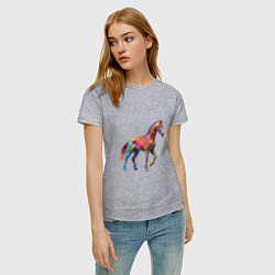 Футболка хлопковая женская Конь геометрик, цвет: меланж — фото 2