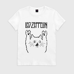 Футболка хлопковая женская Led Zeppelin - rock cat, цвет: белый