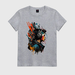 Футболка хлопковая женская Слушая музыку - Хуф и Ся, цвет: меланж