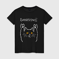 Футболка хлопковая женская Evanescence rock cat, цвет: черный