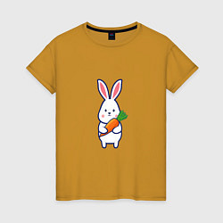 Футболка хлопковая женская Милый заяц с морковью, цвет: горчичный