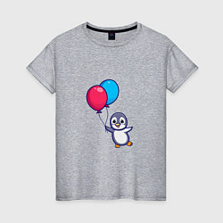 Футболка хлопковая женская Милый пингвин с воздушными шариками, цвет: меланж