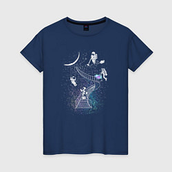 Футболка хлопковая женская Астронавты в космосе, цвет: тёмно-синий