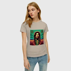 Футболка хлопковая женская Digital Art Bob Marley in the field, цвет: миндальный — фото 2