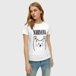 Футболка хлопковая женская Nirvana - rock cat, цвет: белый — фото 2