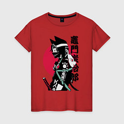 Футболка хлопковая женская Samurai cat women, цвет: красный