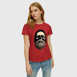 Футболка хлопковая женская Винтажный череп с бородой, цвет: красный — фото 2