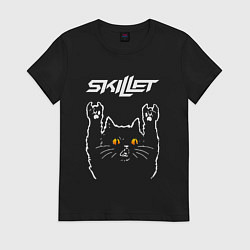 Футболка хлопковая женская Skillet rock cat, цвет: черный