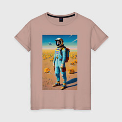 Футболка хлопковая женская Космонавт на планете синеглазых капибар, цвет: пыльно-розовый