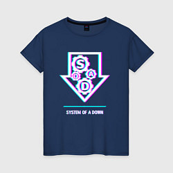 Футболка хлопковая женская System of a Down glitch rock, цвет: тёмно-синий