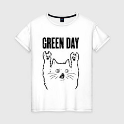 Футболка хлопковая женская Green Day - rock cat, цвет: белый