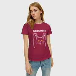 Футболка хлопковая женская Radiohead rock cat, цвет: маджента — фото 2