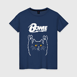 Футболка хлопковая женская David Bowie rock cat, цвет: тёмно-синий