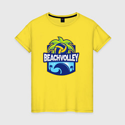 Футболка хлопковая женская Волейбол на пляже, цвет: желтый