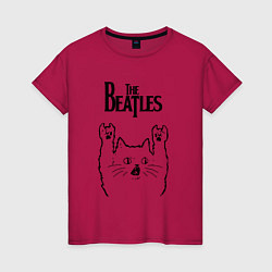 Футболка хлопковая женская The Beatles - rock cat, цвет: маджента