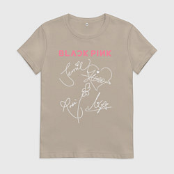 Футболка хлопковая женская Blackpink автограф, цвет: миндальный