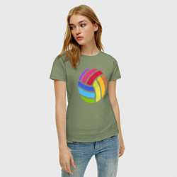 Футболка хлопковая женская Rainbow volleyball, цвет: авокадо — фото 2