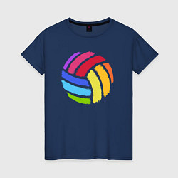 Футболка хлопковая женская Rainbow volleyball, цвет: тёмно-синий