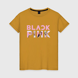 Футболка хлопковая женская Blackpink logo Jisoo Lisa Jennie Rose, цвет: горчичный