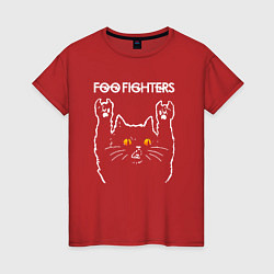 Футболка хлопковая женская Foo Fighters rock cat, цвет: красный