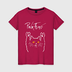 Футболка хлопковая женская Pink Floyd rock cat, цвет: маджента