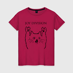 Футболка хлопковая женская Joy Division - rock cat, цвет: маджента