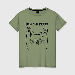 Футболка хлопковая женская Depeche Mode - rock cat, цвет: авокадо