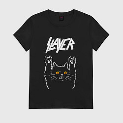 Футболка хлопковая женская Slayer rock cat, цвет: черный