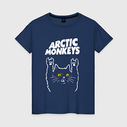 Футболка хлопковая женская Arctic Monkeys rock cat, цвет: тёмно-синий