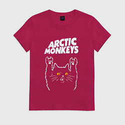 Футболка хлопковая женская Arctic Monkeys rock cat, цвет: маджента
