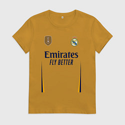 Футболка хлопковая женская Реал Мадрид форма 2324 домашняя, цвет: горчичный