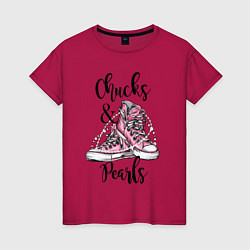 Футболка хлопковая женская Chucks and pearls, цвет: маджента