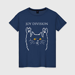 Футболка хлопковая женская Joy Division rock cat, цвет: тёмно-синий