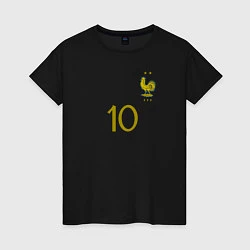 Футболка хлопковая женская Килиан Мбаппе ЧМ 2022 сборная Франции, цвет: черный