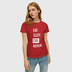 Футболка хлопковая женская Eat Sleep EXO Repeat, цвет: красный — фото 2