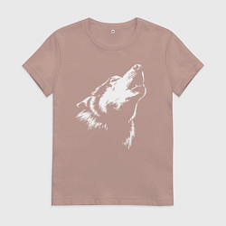 Футболка хлопковая женская Волк воет, цвет: пыльно-розовый