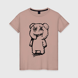 Футболка хлопковая женская Smile bear - minimalism, цвет: пыльно-розовый