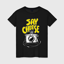 Футболка хлопковая женская Cheese photo camera, цвет: черный