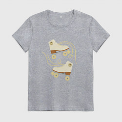 Футболка хлопковая женская Ретро ролики со смайлом, цвет: меланж