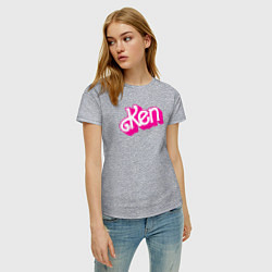 Футболка хлопковая женская Логотип розовый Кен, цвет: меланж — фото 2