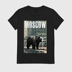 Футболка хлопковая женская Москва - Россия - медведь, цвет: черный