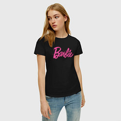 Футболка хлопковая женская Блестящий логотип Барби, цвет: черный — фото 2