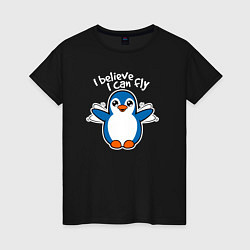 Футболка хлопковая женская Fly penguin, цвет: черный